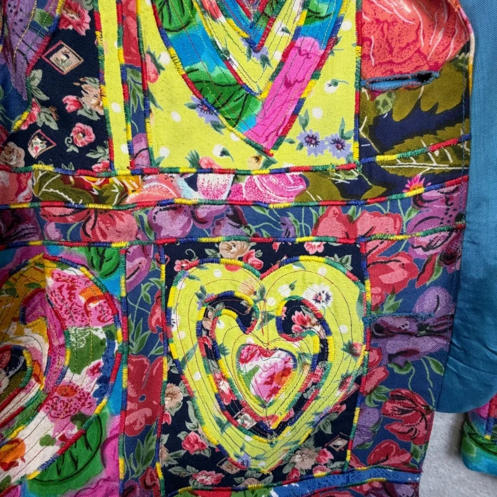 Sandy Starkman Art Jacket M Quilted Patchwork Hearts Floral Rayon Boho VTG - Picture 11 of 16